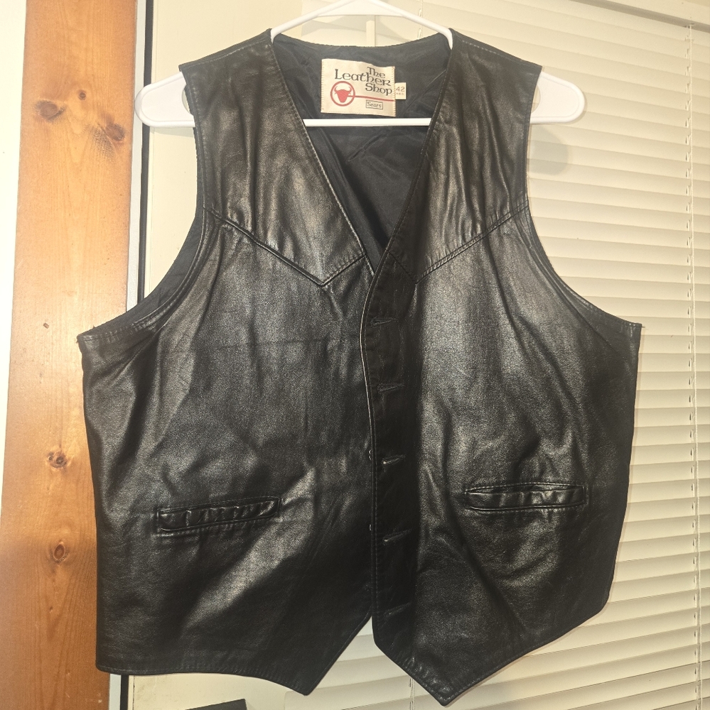 Vintage "The Leather Shop" Black Leather Vest